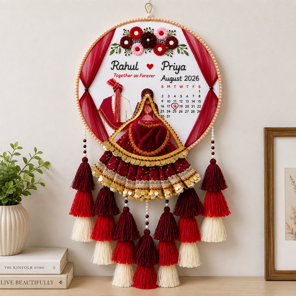 Custom 3D Wedding Calendar Embroidery Hoop | ArtUnique Handcrafted Gift