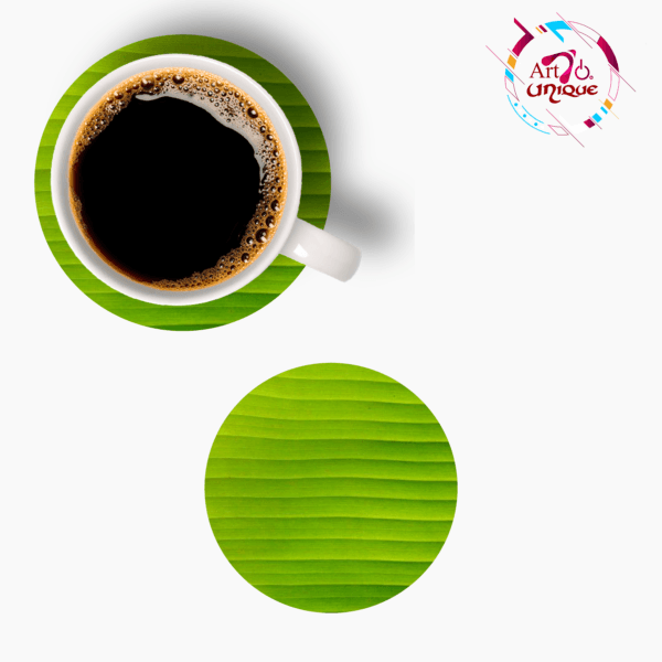 oaster Set of 6 Natural Wooden banana leaf Style | Coasters with Beautiful Coaster Stand