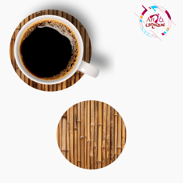 Coaster Set of 6 Natural Wooden Bamboo Tree Style | Coasters with Beautiful Coaster Stand