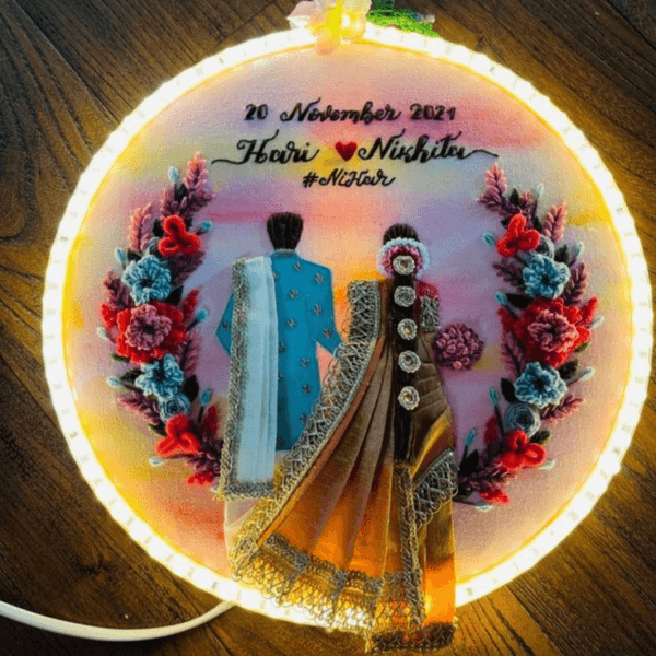 Personalized Handmade Wedding Anniversary Gift Embroidery Hoop | Perfect Gift for Husband, Wife, Couple | Signature Calendar Hoop (10 Inch) (Light)